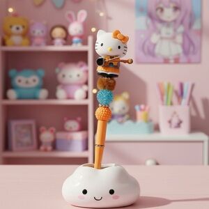 Hello Kitty Orange Pen with Blue and Brown Bead Accents